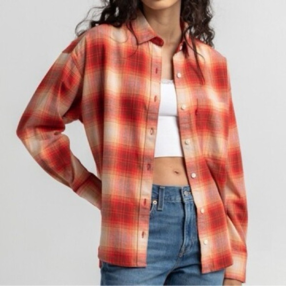 Levi's Henri Plaid Button Down Shirt - Red, Orange, Brown, Tan - Size S - EUC